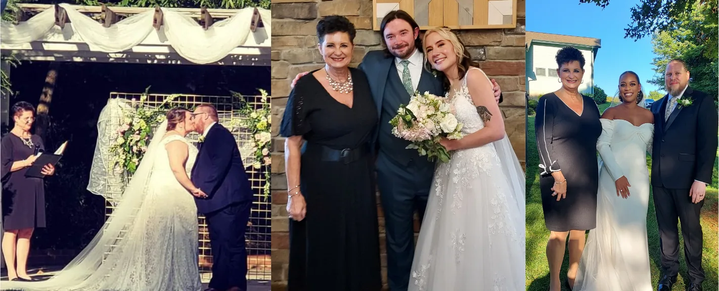 Collage of weddings officiated by Reverend Jayne